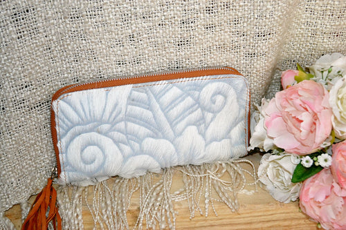 Carved Wallet ~ Single Zip White Collection