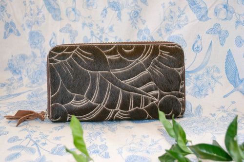 Carved Wallet ~  Double Zip Brown Collection