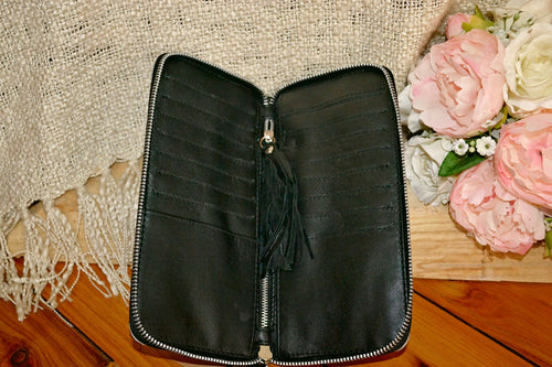 Carved Wallet ~ Single Zip Black Collection