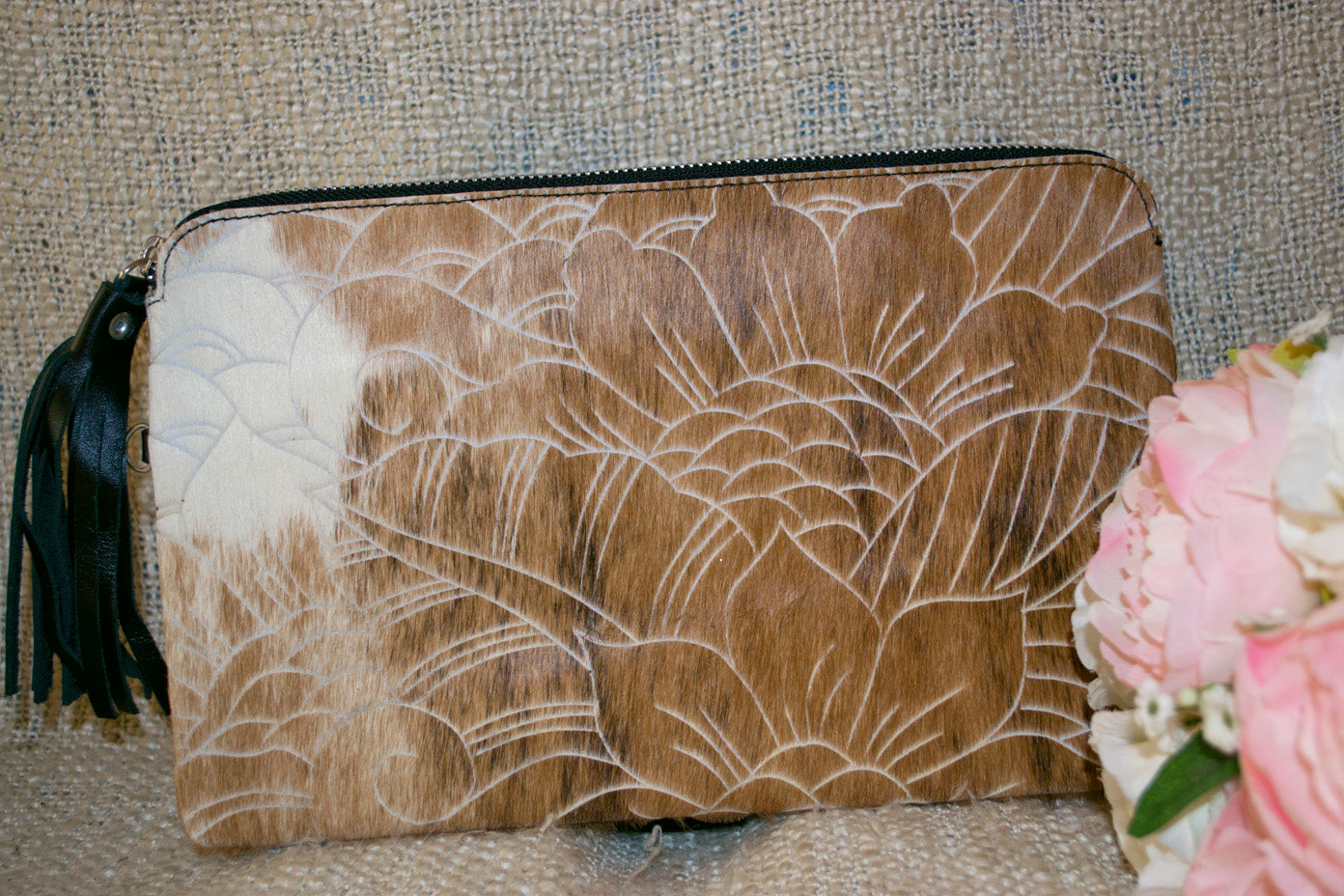 Carved Clutch - Brown & White Collection