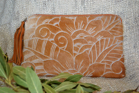 Carved Clutch - Tan & White Collection