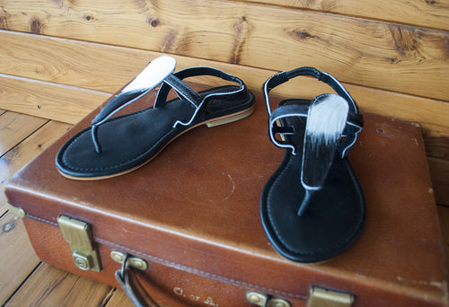 White & Black Sandals ~ Size 38