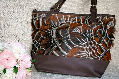 Toolong Tote ~ Dark Brown & White Collection