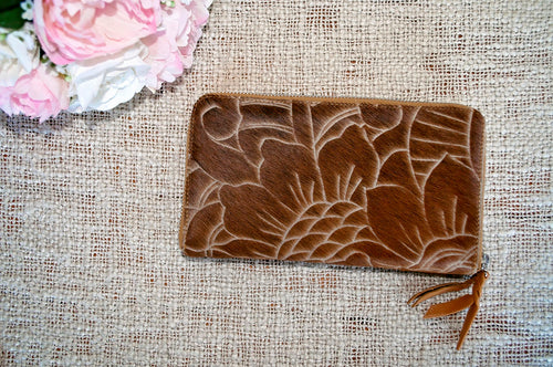 Carved Wallet ~  Double Zip Tan Collection