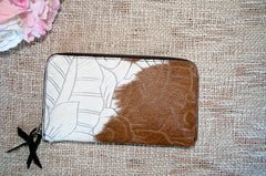 Carved Wallet ~  Double Zip Brown & White Collection